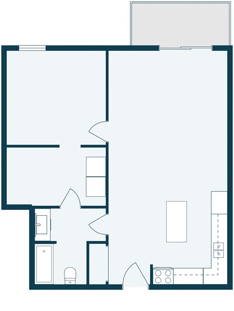 Floor plan for 1 bed, 1 bath